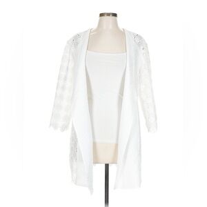Chico’s White Textured Open-Front Cardigan